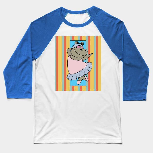 Dancing Ballerina Ballet Hippopotamus Baseball T-Shirt by flofin